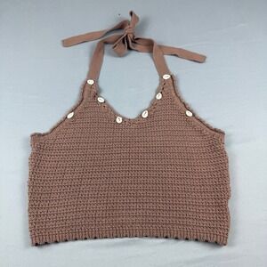 Sincerely Jules Brown Crochet Halter Crop Top Shell Button Detail Size L Y2K 90s
